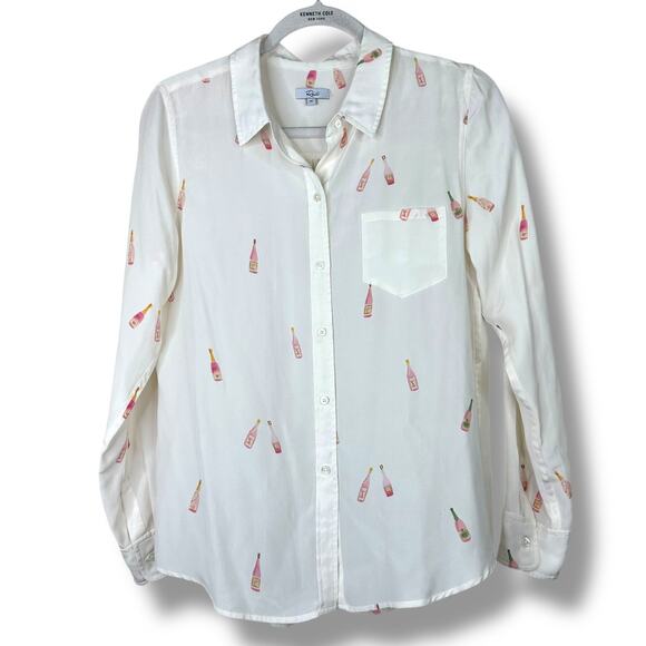 Rails Kate Rosé Print Silk Button Down Long Sleeve High-Low Hem Shirt Medium - Picture 2 of 8